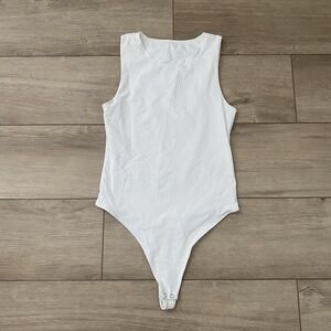 Vitality Women White Sleeveless Bodysuit Small S Stretch Comfy